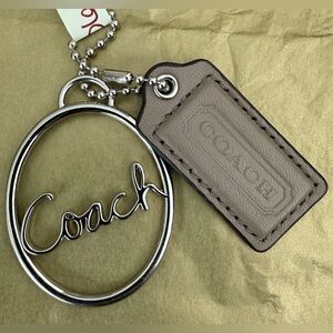 Coach Oval Script Metal and Brown Leather Hangtags